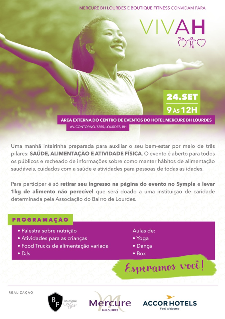 Mercure BH Lourdes e Boutique Fitness Convidam para VIVAH